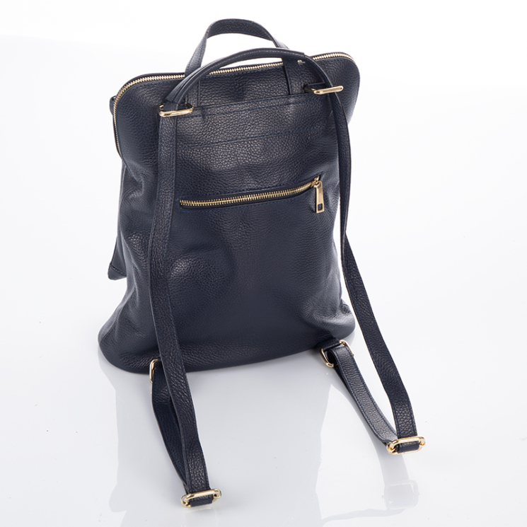 Valódi bőr női hátizsák 3 funkciós sötétkék színben