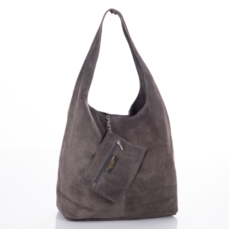 Valódi velúrbőr sötétszürke női táska