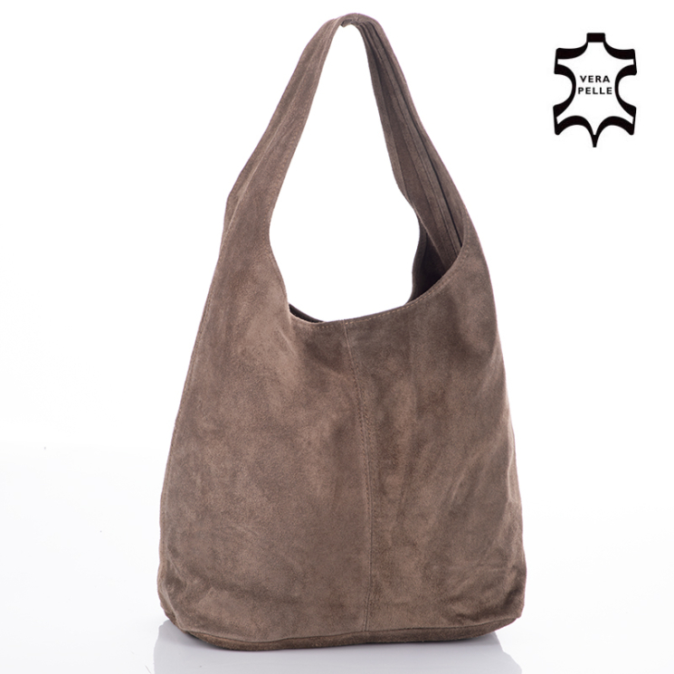 Valódi velúrbőr női táska sötét taupe színben