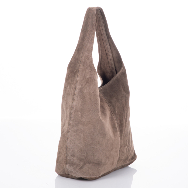 Valódi velúrbőr női táska sötét taupe színben