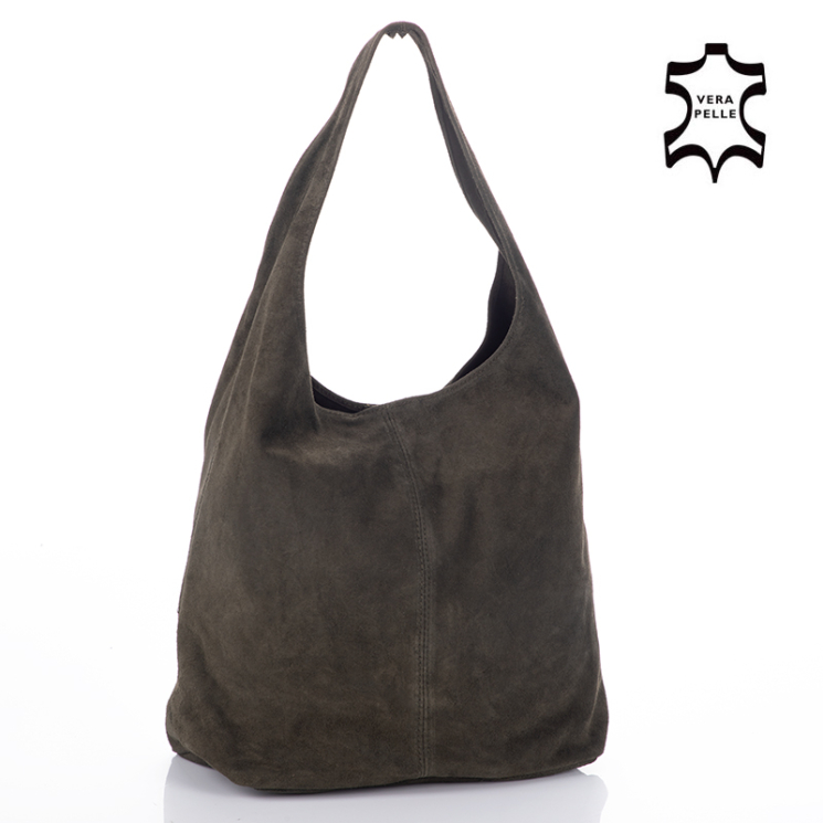 Valódi velúrbőr khakizöld női táska