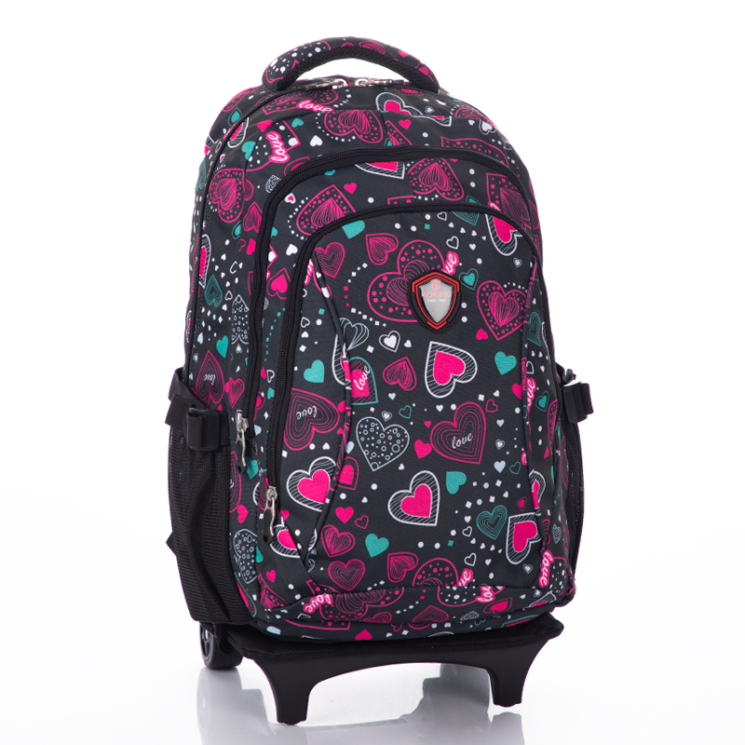 Gurulós fekete-pink iskolatáska LOVE mintával