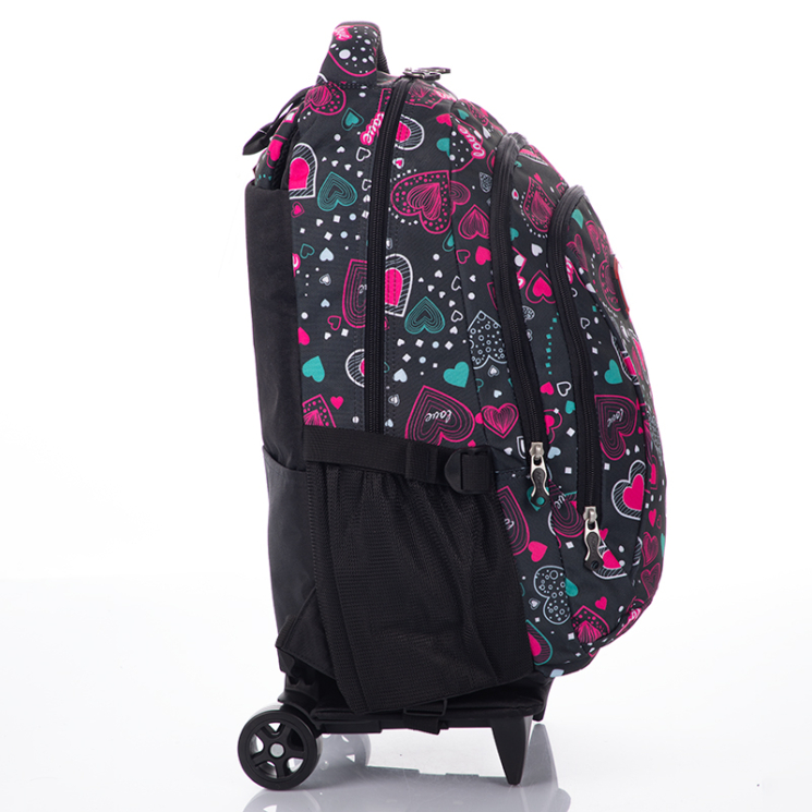 Gurulós fekete-pink iskolatáska LOVE mintával