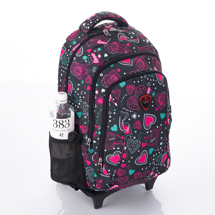 Gurulós fekete-pink iskolatáska LOVE mintával