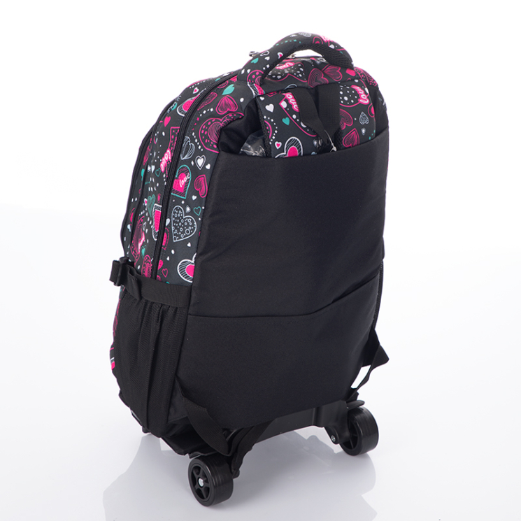 Gurulós fekete-pink iskolatáska LOVE mintával