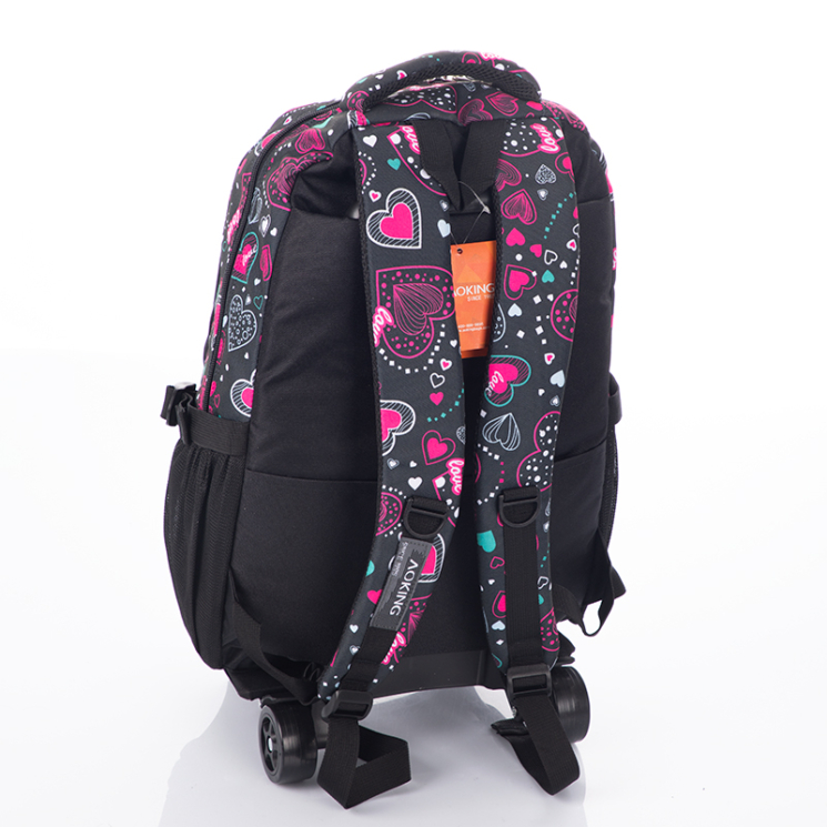 Gurulós fekete-pink iskolatáska LOVE mintával