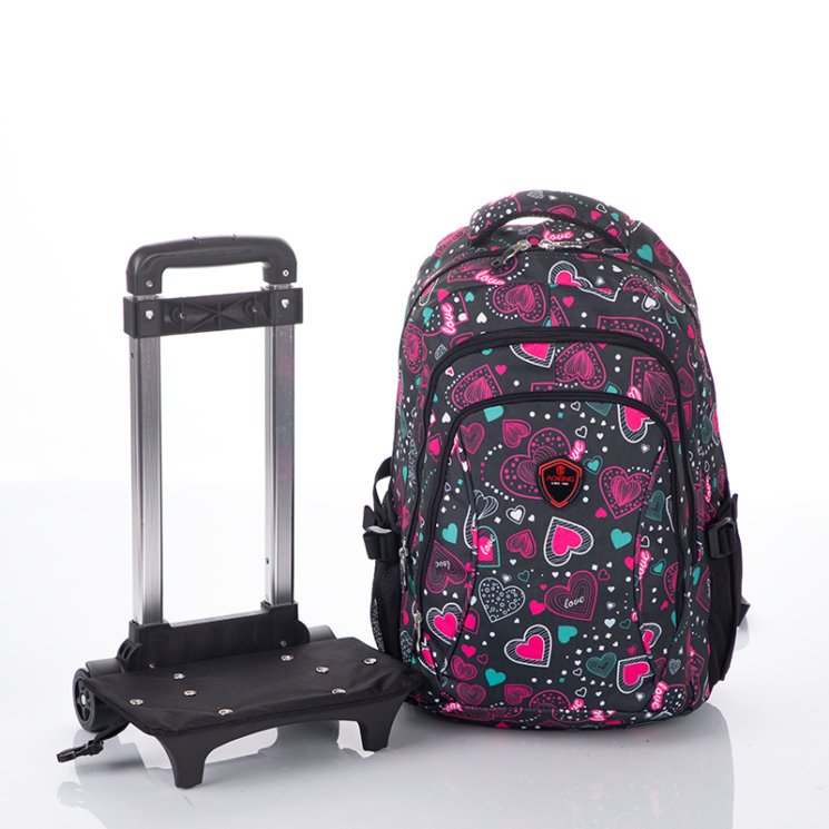 Gurulós fekete-pink iskolatáska LOVE mintával