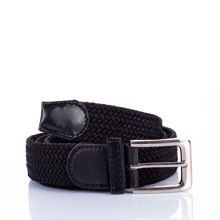 Bőr-szövet fekete színű rugalmas öv