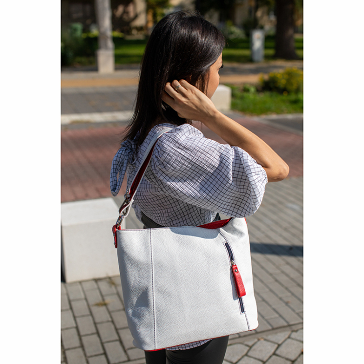 Valódi bőr női táska fehér kék piros színben