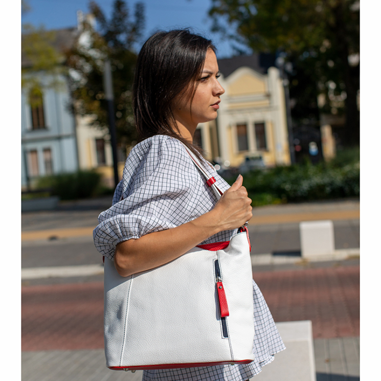 Valódi bőr női táska fehér kék piros színben