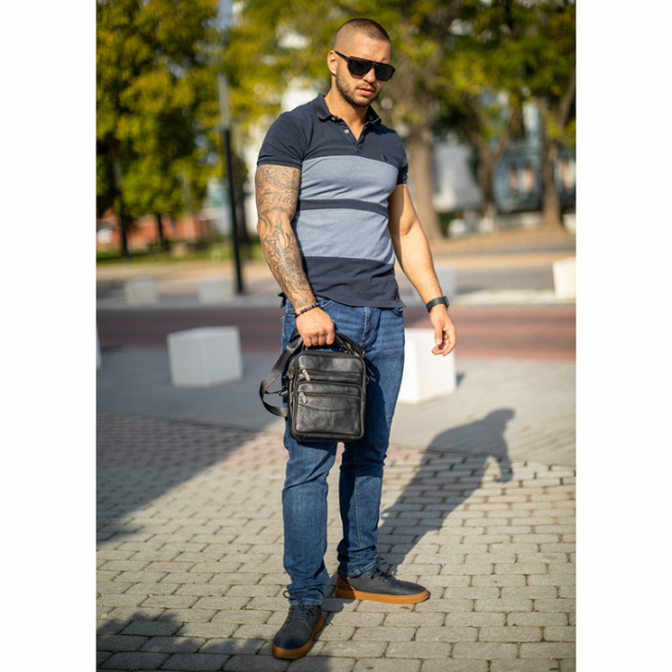  GIULIO COLLECTION, Valódi bőr férfi oldaltáska fekete színben 510-J-black
