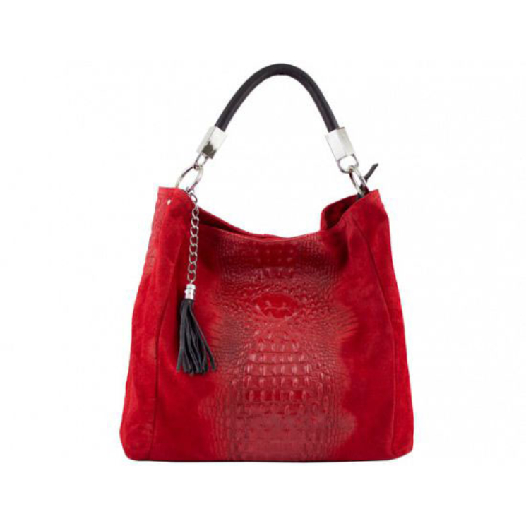 Olasz Valódi bőr női válltáska piros színben