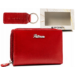 Valódi bőr pénztárca + kulcsatartó Ajándékcsomag piros színben